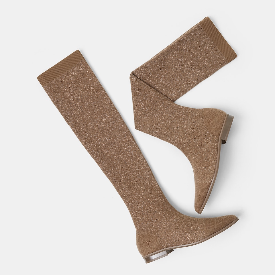 Michaelia Pointy Wool Over-knee Boots in Peanut Brown | Women's Sustainable and Stylish Shoes | VIVAIA