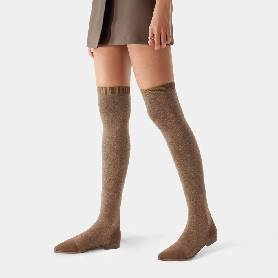 Michaelia Pointy Wool Over-knee Boots in Peanut Brown | Women's Sustainable and Stylish Shoes | VIVAIA
