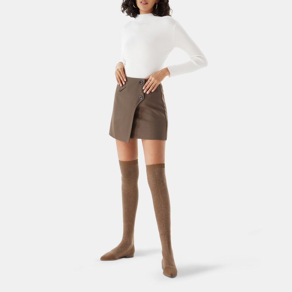 Michaelia Pointy Wool Over-knee Boots in Peanut Brown | Women's Sustainable and Stylish Shoes | VIVAIA