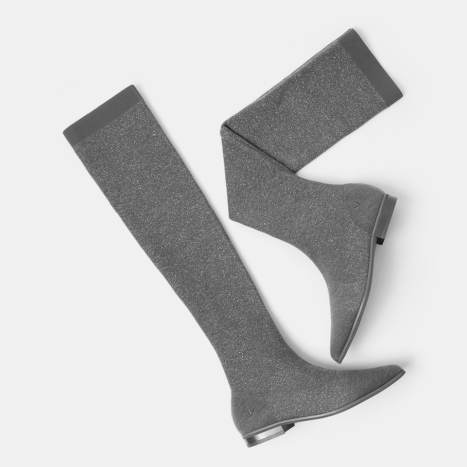 Michaelia Pointy Wool Over-knee Boots in Pale Grey | Women's Shoes | VIVAIA