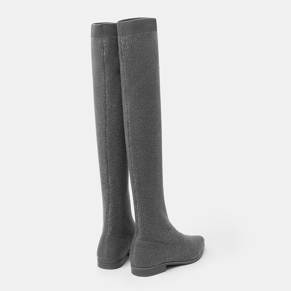 Michaelia Pointy Wool Over-knee Boots in Pale Grey | Women's Shoes | VIVAIA