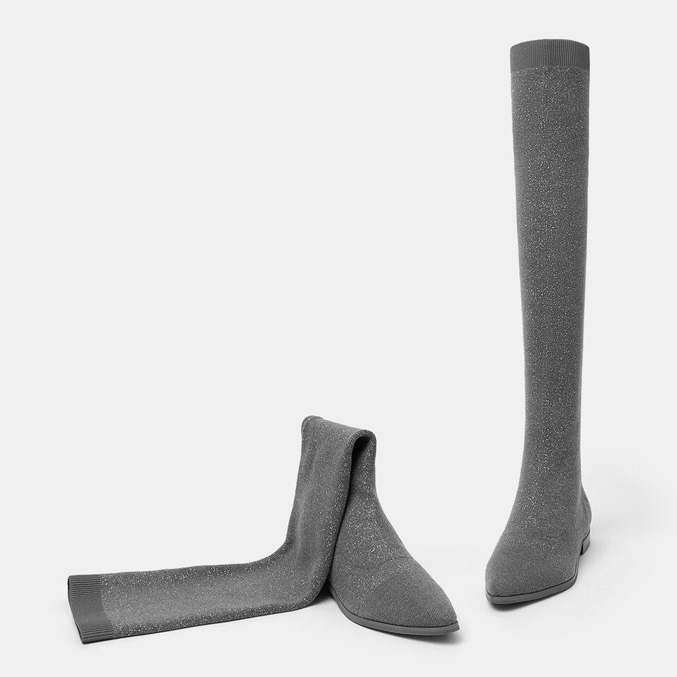Michaelia Pointy Wool Over-knee Boots in Pale Grey | Women's Shoes | VIVAIA