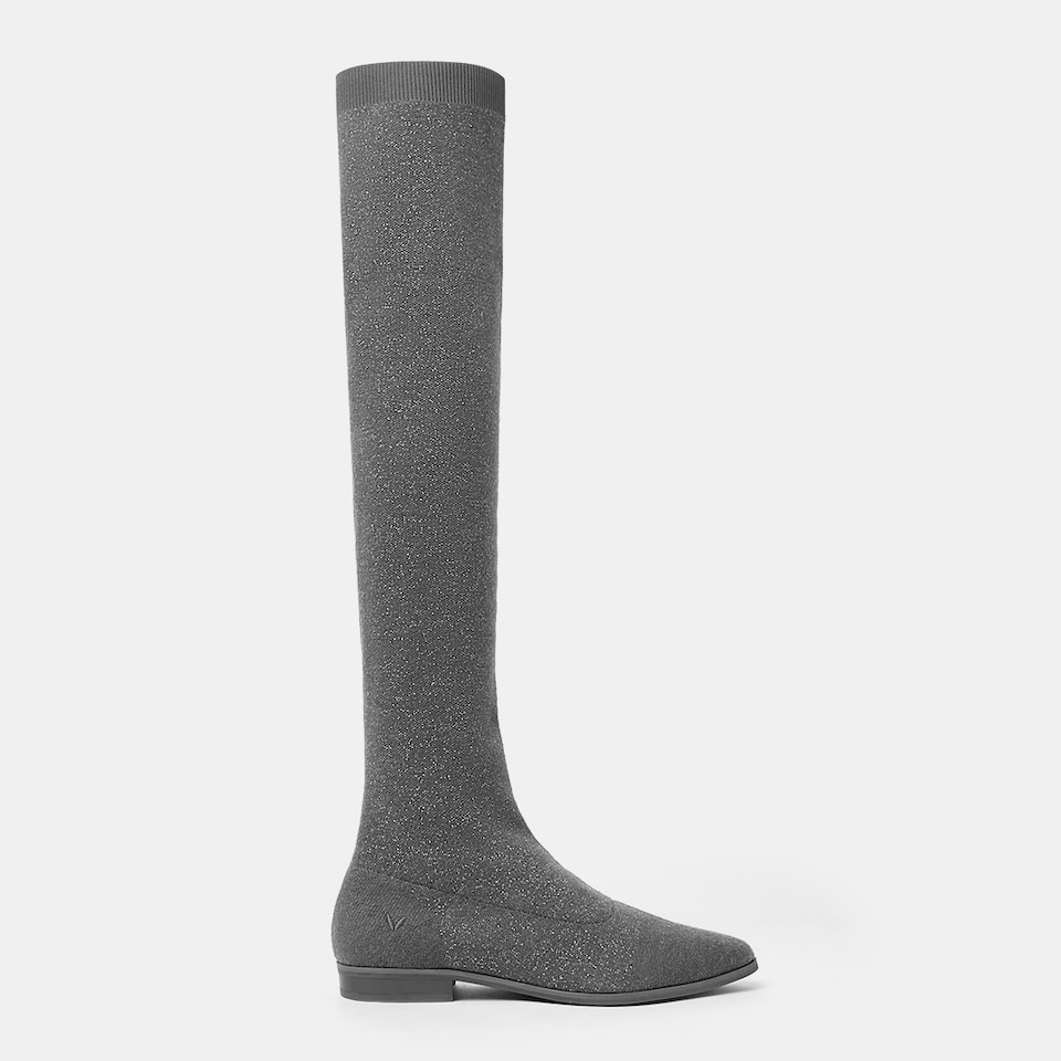 Michaelia Pointy Wool Over-knee Boots in Pale Grey | Women's Shoes | VIVAIA