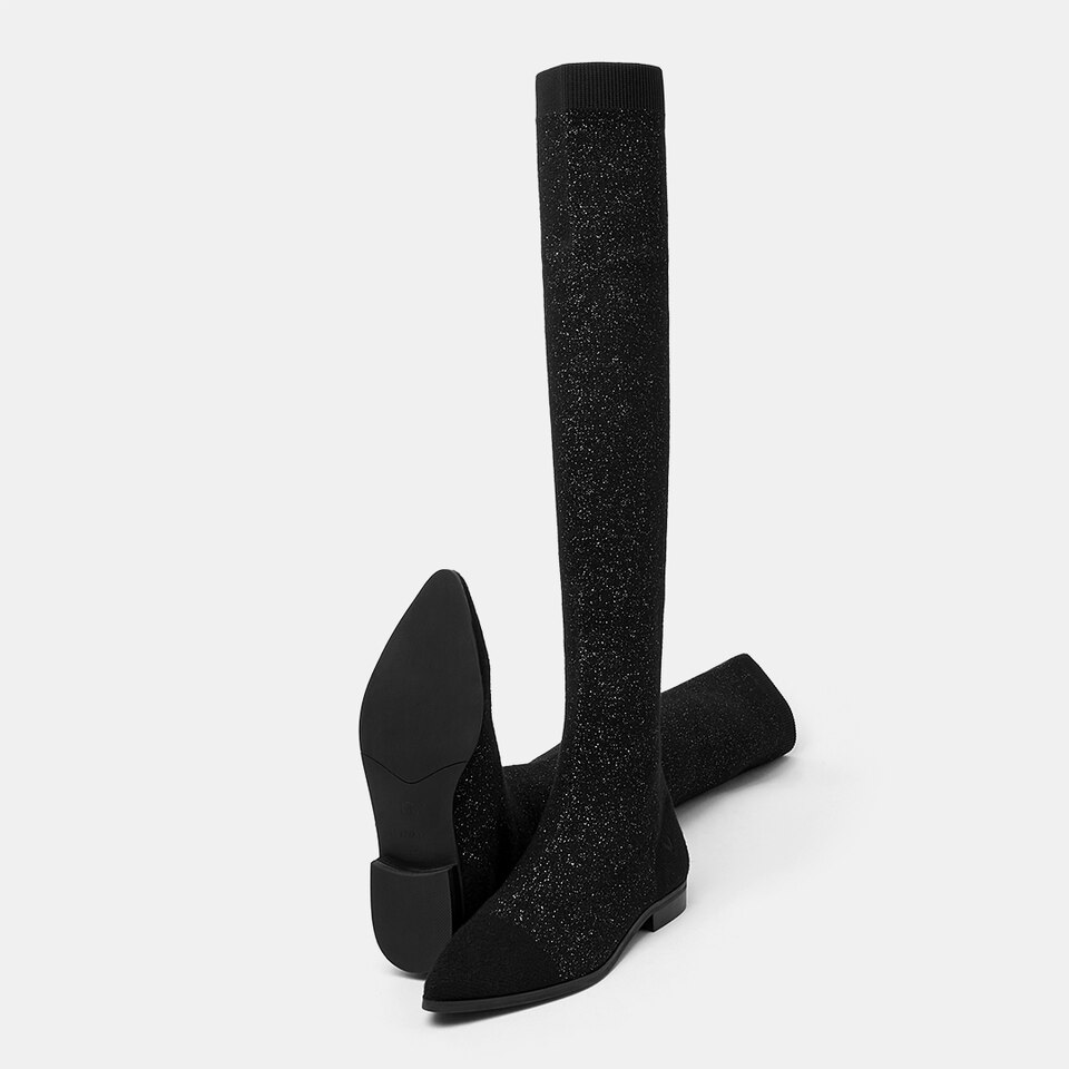 Michaelia Pointy Wool Over-knee Boots in Black | Women's Sustainable and Stylish Shoes | VIVAIA