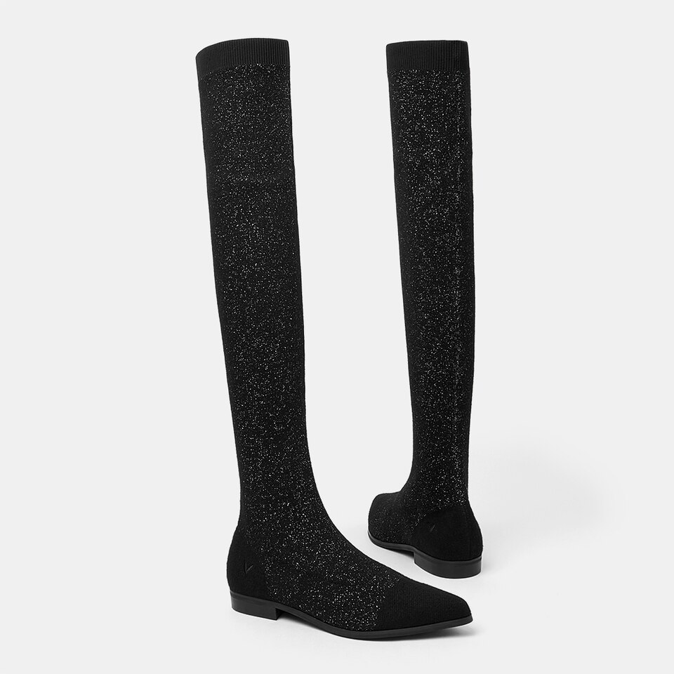 Michaelia Pointy Wool Over-knee Boots in Black | Women's Sustainable and Stylish Shoes | VIVAIA
