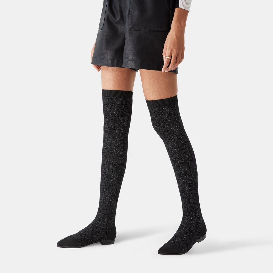 Michaelia Pointy Wool Over-knee Boots in Black | Women's Sustainable and Stylish Shoes | VIVAIA