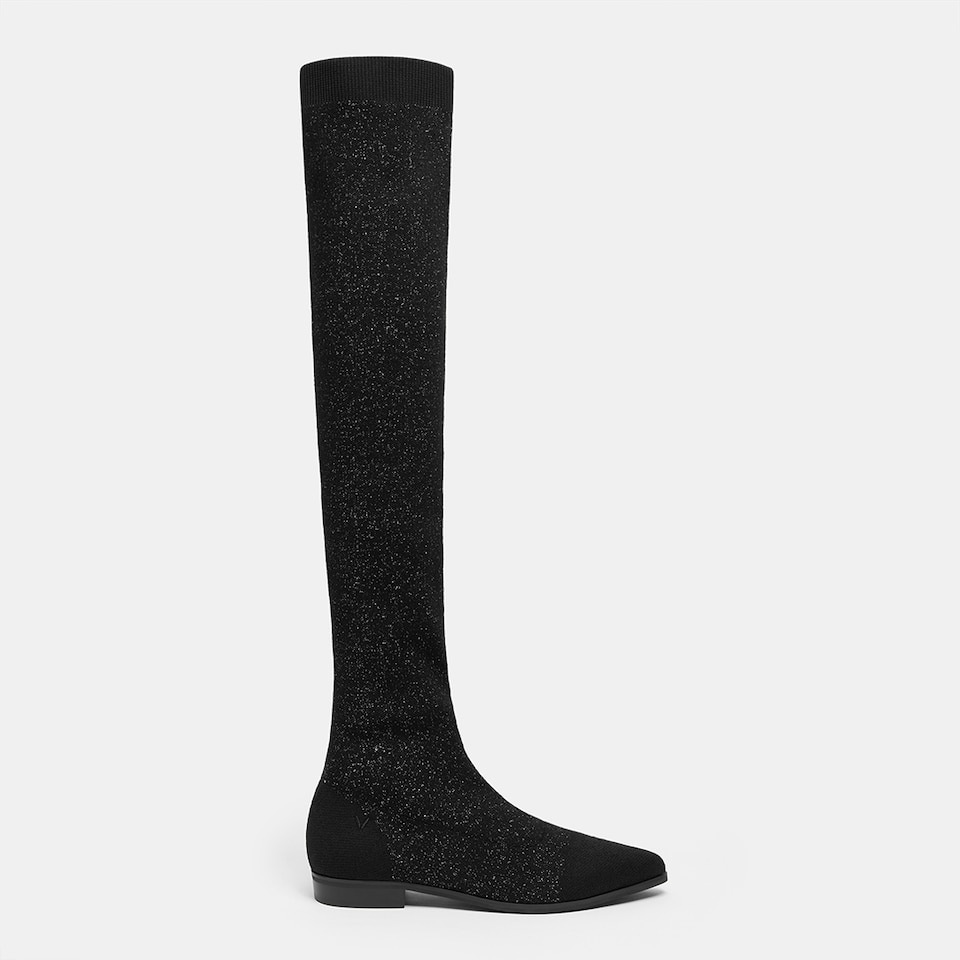Michaelia Pointy Wool Over-knee Boots in Black | Women's Sustainable and Stylish Shoes | VIVAIA