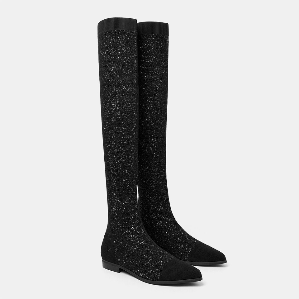 Michaelia Pointy Wool Over-knee Boots in Black | Women's Sustainable and Stylish Shoes | VIVAIA