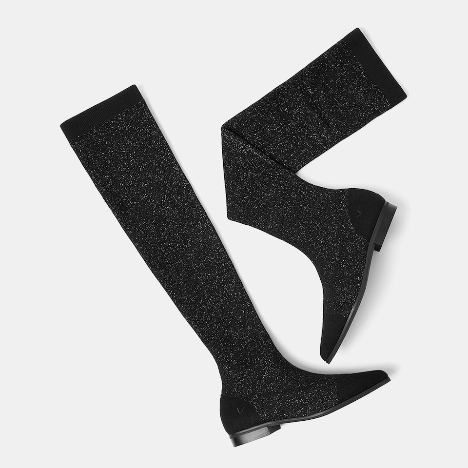 Michaelia Pointy Wool Over-knee Boots in Black | Women's Sustainable and Stylish Shoes | VIVAIA