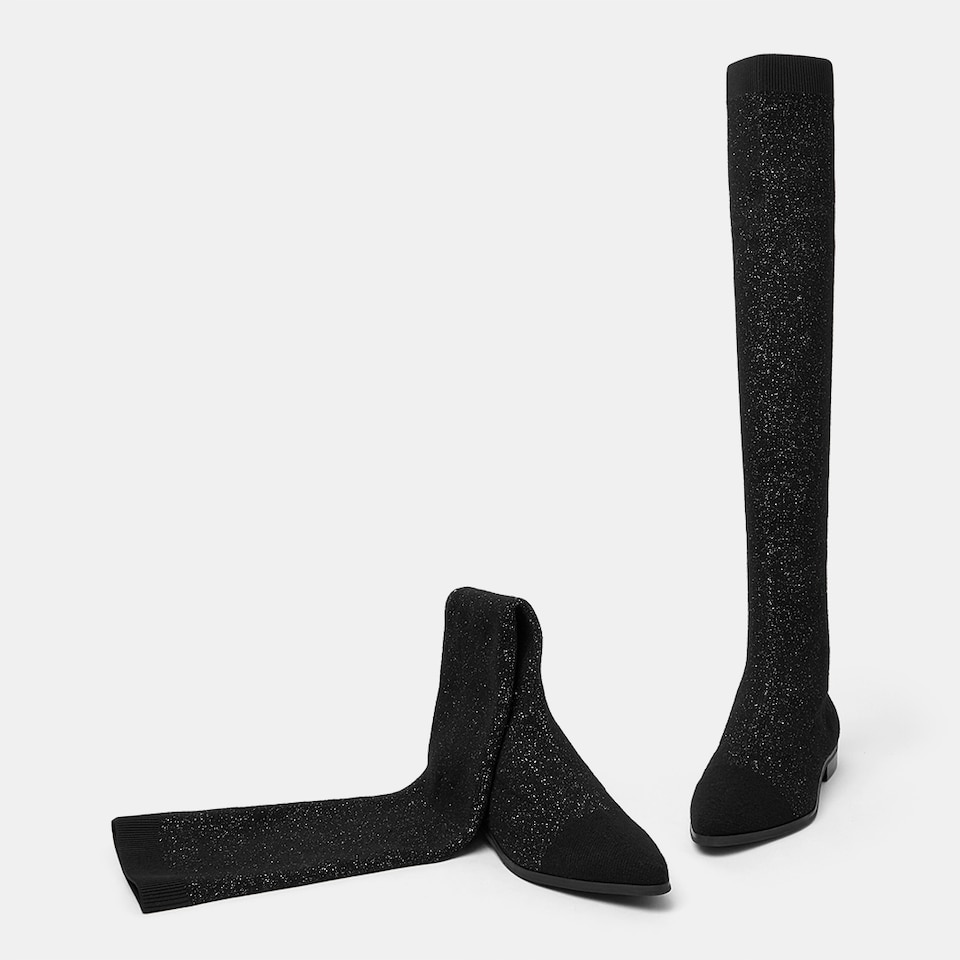 Michaelia Pointy Wool Over-knee Boots in Black | Women's Sustainable and Stylish Shoes | VIVAIA