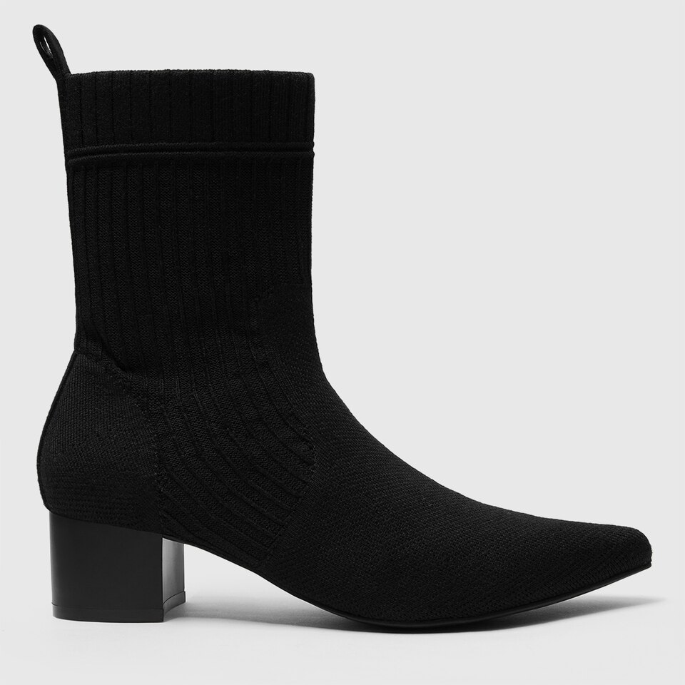 Yedda Pointy Block Heel Wool Boots in Striped Black | Women's Sustainable and Stylish Shoes | VIVAIA