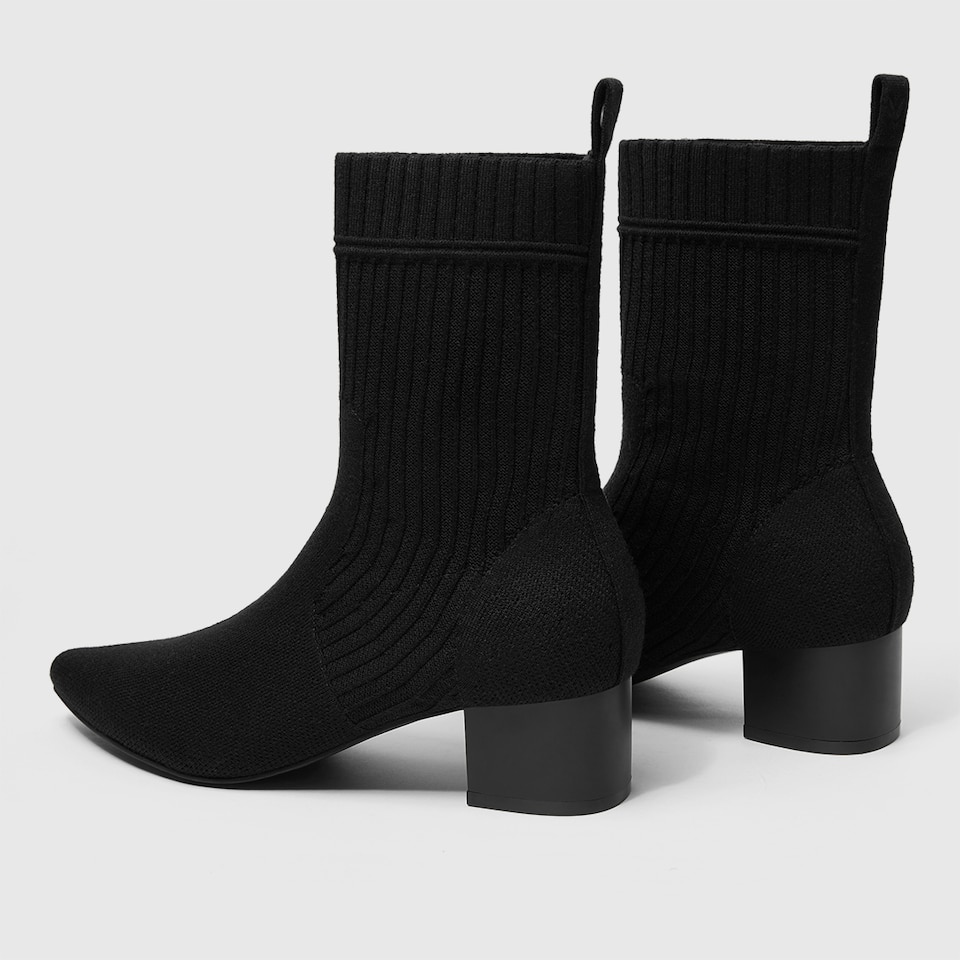 Yedda Pointy Block Heel Wool Boots in Striped Black | Women's Sustainable and Stylish Shoes | VIVAIA