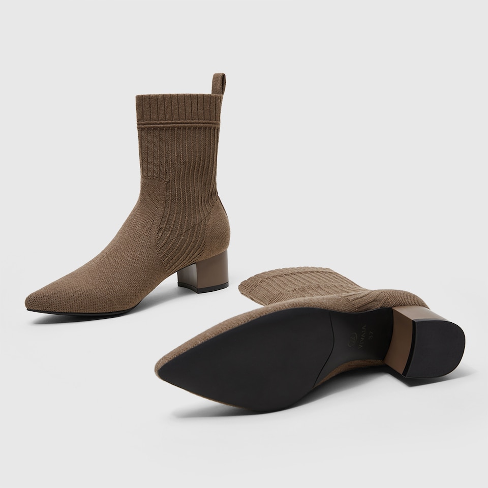 Yedda Pointy Block Heel Wool Boots in Tan Russet | Women's Sustainable and Stylish Shoes | VIVAIA