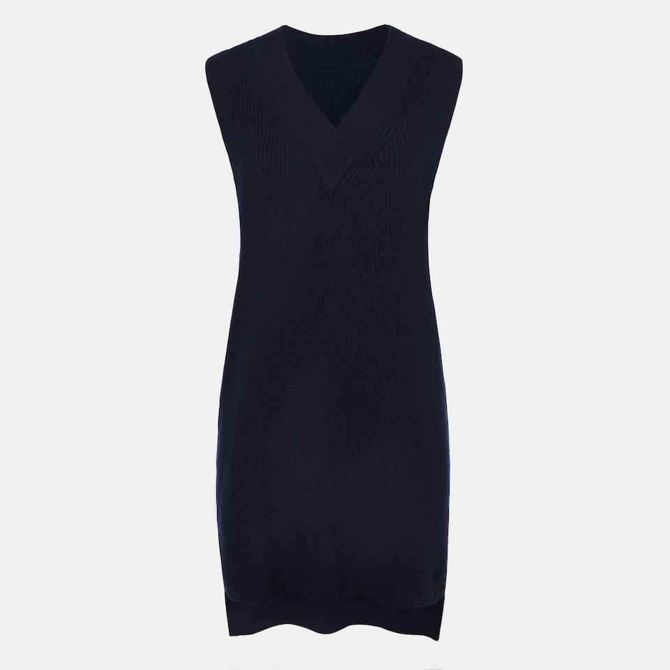 Zamia Merino Wool V-neck Vest in Dark Blue | Women's Organic, Sustainable and Stylish Knitwears | Clothing | VIVAIA