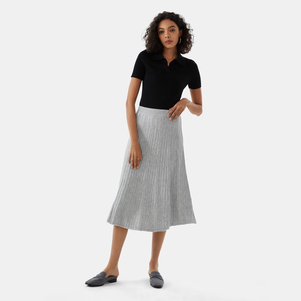 Gaia Merino Wool Midi Skirt in Dapple Grey | Women's Organic, Sustainable and Stylish Knitwears | Clothing | VIVAIA