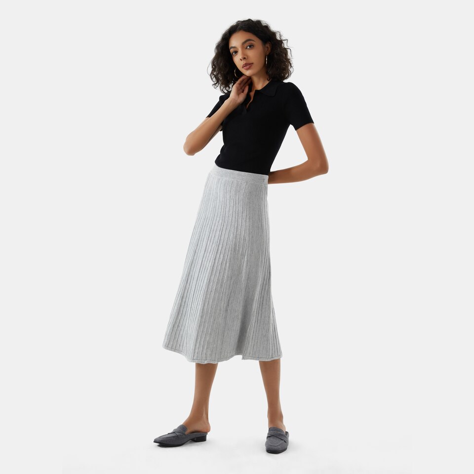 Gaia Merino Wool Midi Skirt in Dapple Grey | Women's Organic, Sustainable and Stylish Knitwears | Clothing | VIVAIA