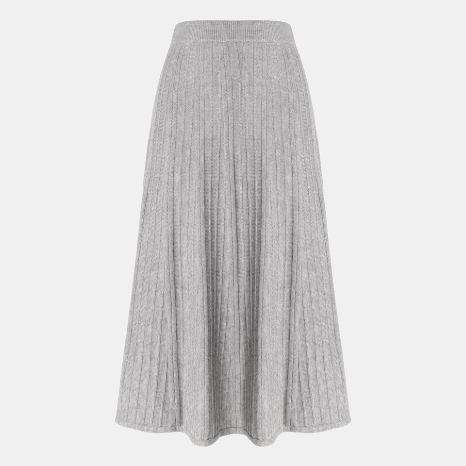 Gaia Merino Wool Midi Skirt in Dapple Grey | Women's Organic, Sustainable and Stylish Knitwears | Clothing | VIVAIA