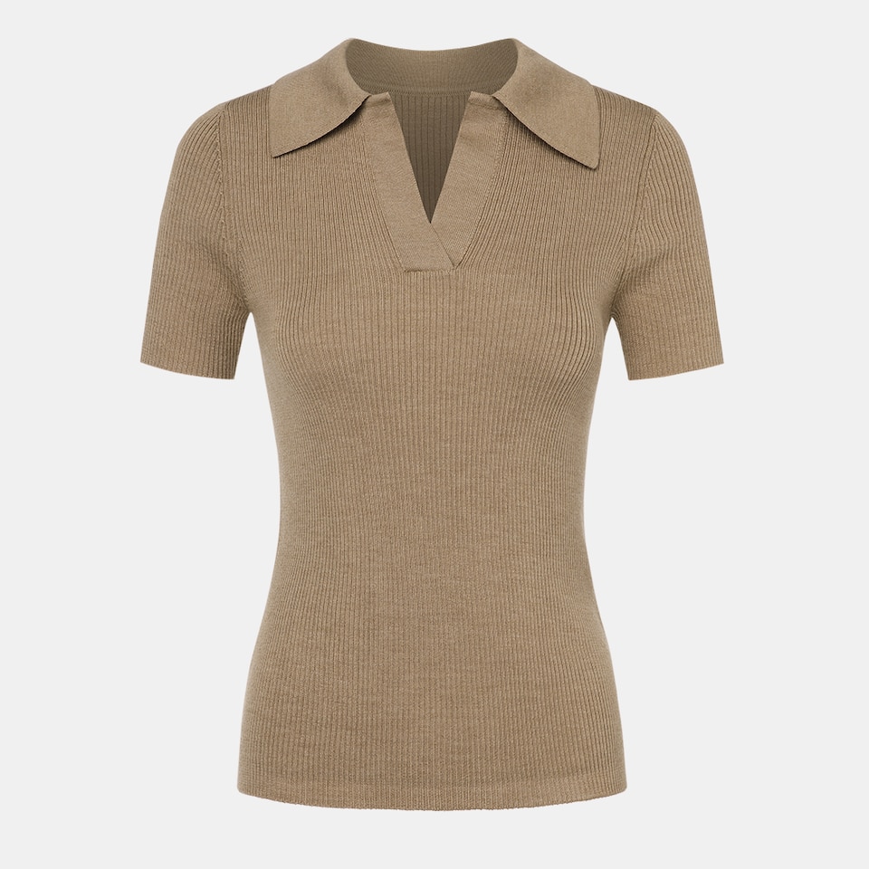Gemini Merino Wool Shirt in Khaki Brown | Women's Organic, Sustainable and Stylish Knitwears | Clothing | VIVAIA