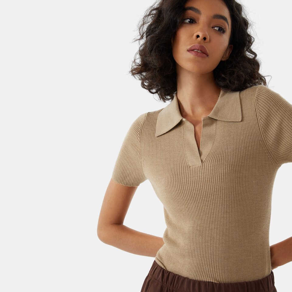 Gemini Merino Wool Shirt in Khaki Brown | Women's Organic, Sustainable and Stylish Knitwears | Clothing | VIVAIA