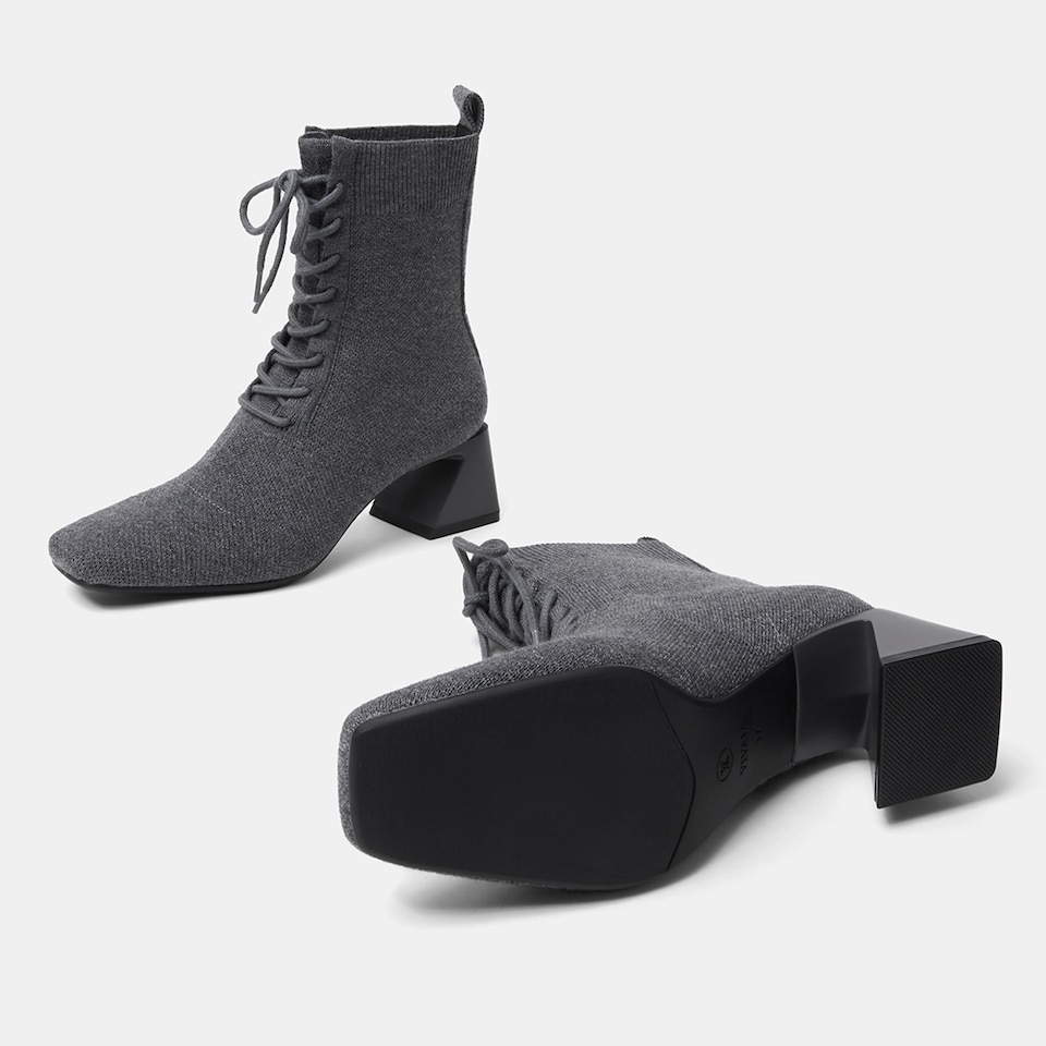Isabel Square-toe Wool Ankle Boots in Rich Grey | Women's Sustainable and Stylish Shoes | VIVAIA