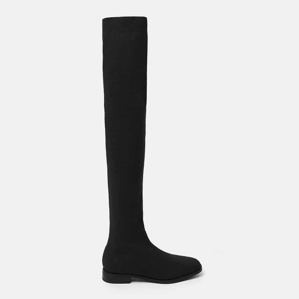 Happer Square-toe Wool Over-knee Boots in Solid Black | Women's Sustainable and Stylish Shoes | VIVAIA