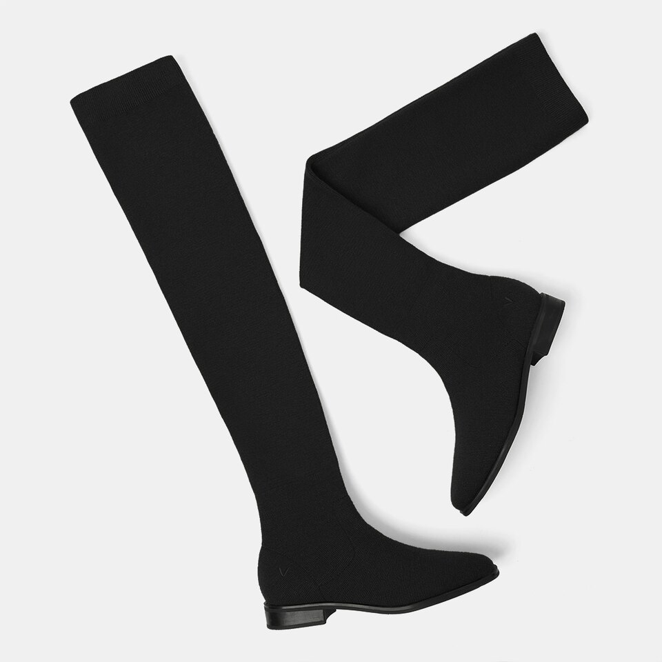 Happer Square-toe Wool Over-knee Boots in Solid Black | Women's Sustainable and Stylish Shoes | VIVAIA
