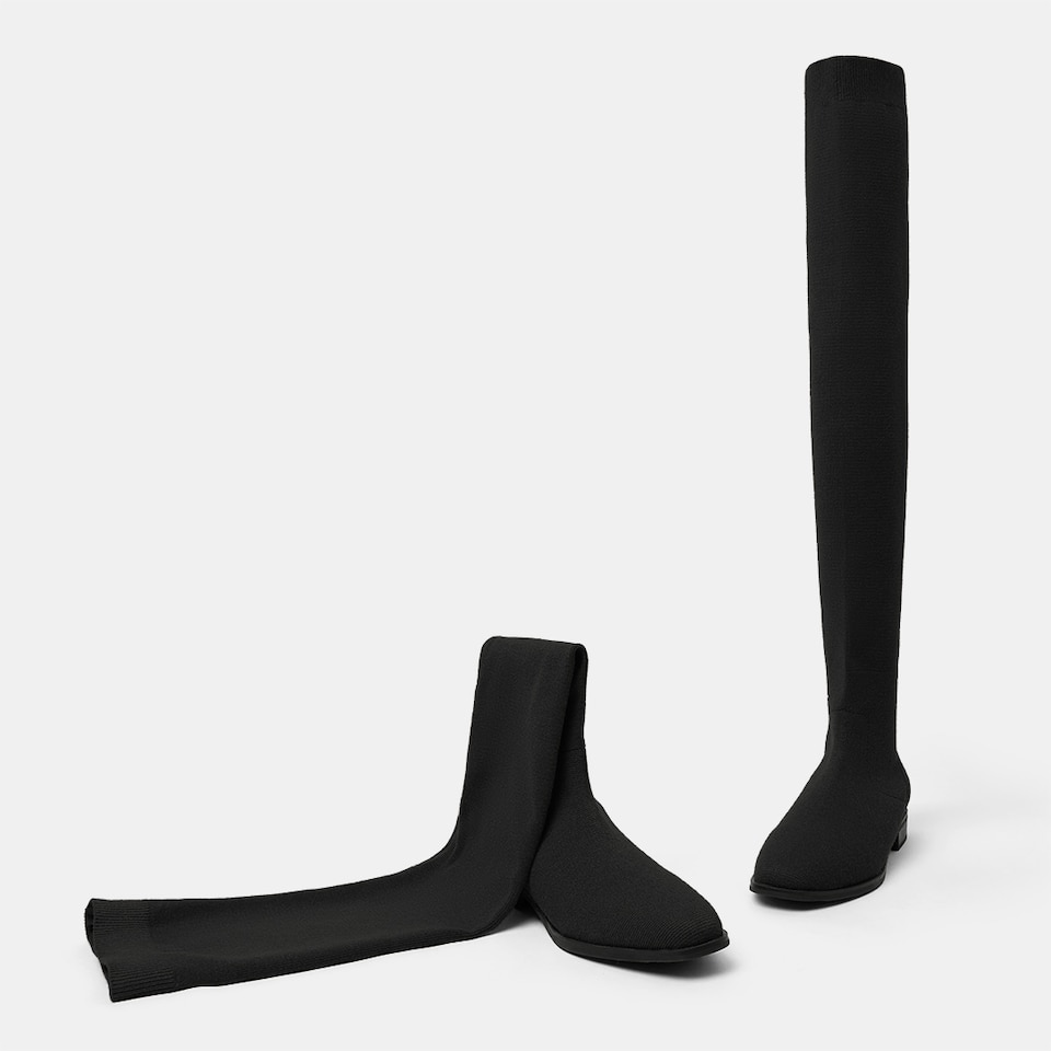 Happer Square-toe Wool Over-knee Boots in Solid Black | Women's Sustainable and Stylish Shoes | VIVAIA