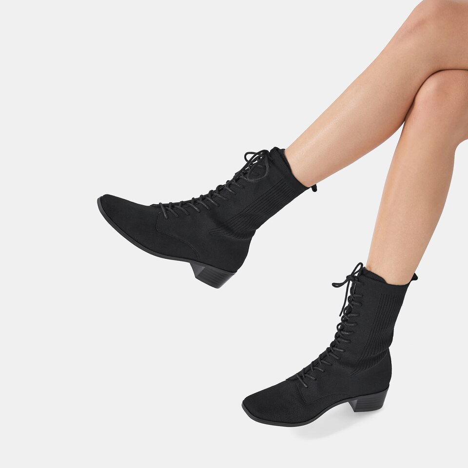 Tammy Square-toe Wool Boots in Solid Black | Women's Sustainable and Stylish Shoes | VIVAIA