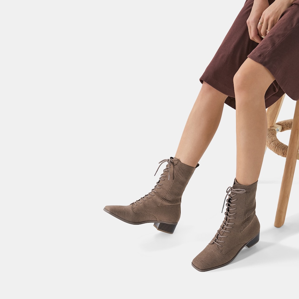 Tammy Square-toe Wool Boots in Tan Russet | Women's Sustainable and Stylish Shoes | VIVAIA