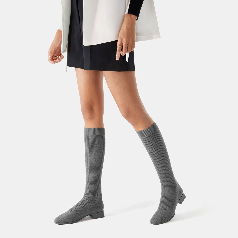 Tara Square-toe Wool Riding Boots in Pale Grey | Women's Sustainable and Stylish Shoes | VIVAIA
