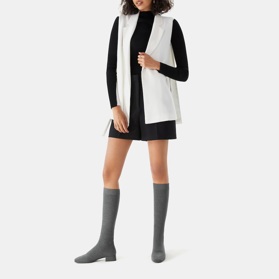 Tara Square-toe Wool Riding Boots in Pale Grey | Women's Sustainable and Stylish Shoes | VIVAIA