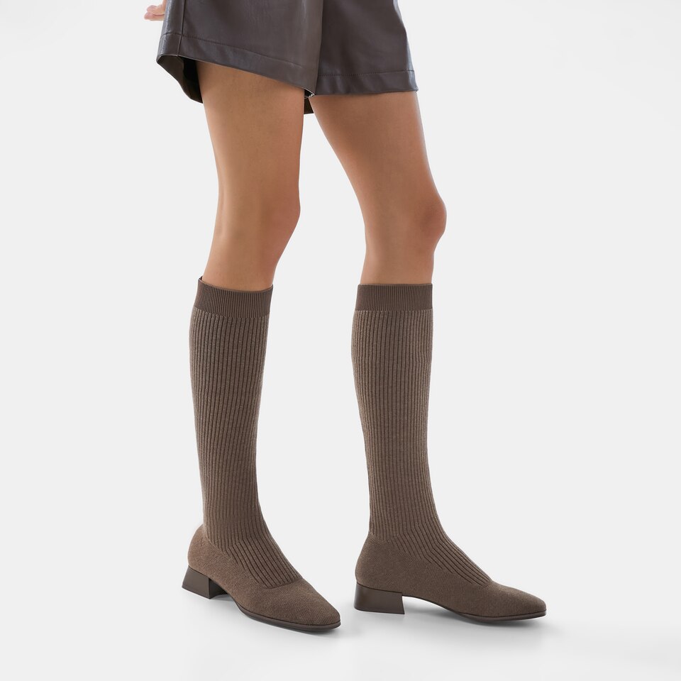 Tara Square-toe Wool Riding Boots in Peanut Brown | Women's Sustainable and Stylish Shoes | VIVAIA