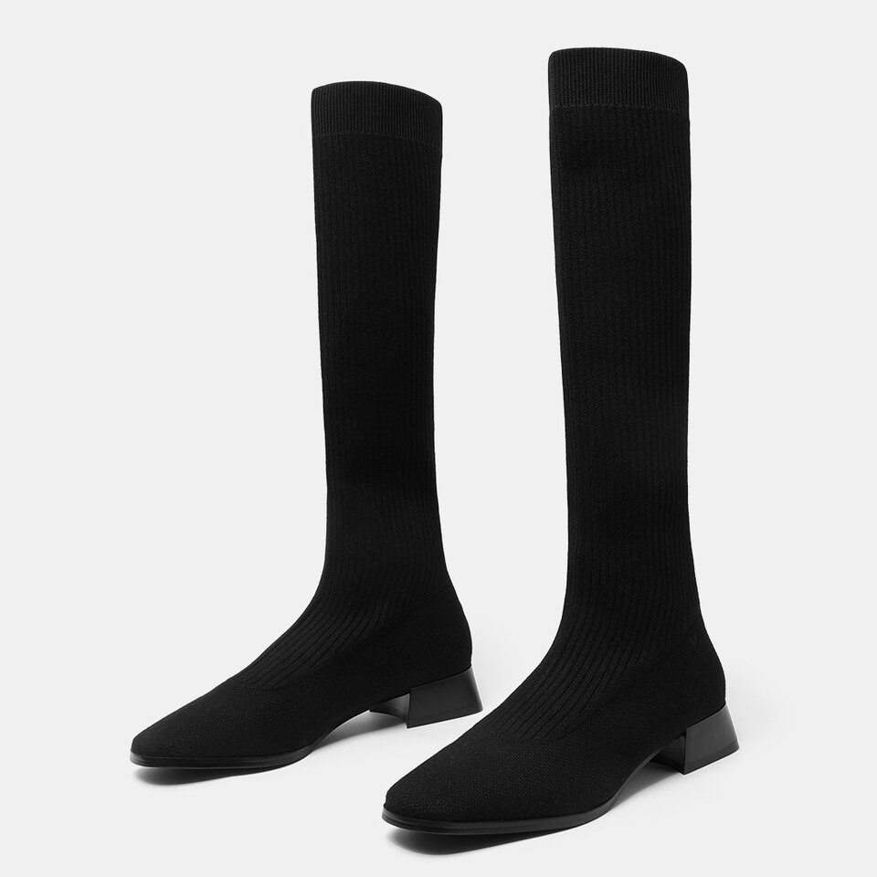 Tara Square-toe Wool Riding Boots in Black | Women's Sustainable and Stylish Shoes | VIVAIA
