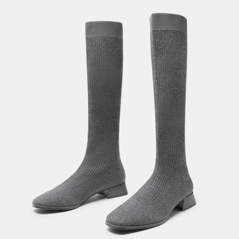 Tara Square-toe Wool Riding Boots in Pale Grey | Women's Sustainable and Stylish Shoes | VIVAIA
