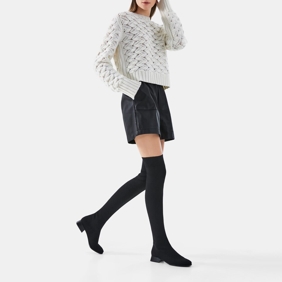 Madeline Round-toe Wool Over-knee Boots in Solid Black | Women's Sustainable and Stylish Shoes | VIVAIA