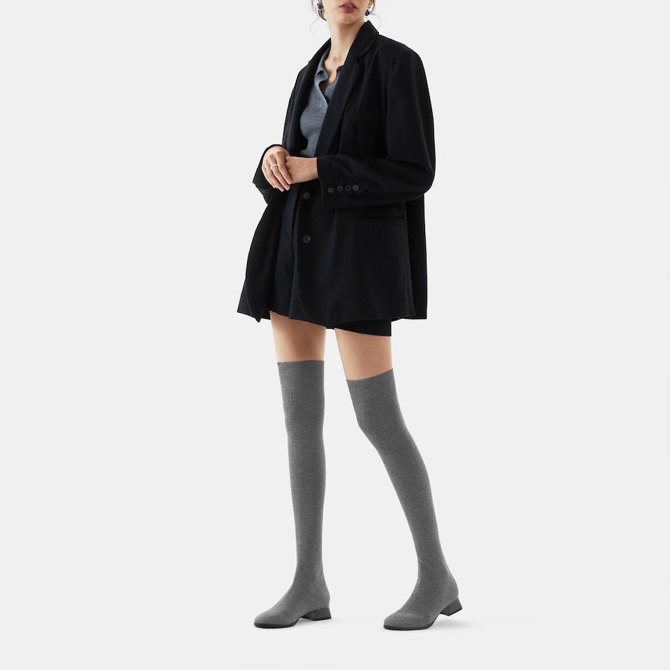 Madeline Round-toe Wool Over-knee Boots in Pale Grey | Women's Sustainable and Stylish Shoes | VIVAIA