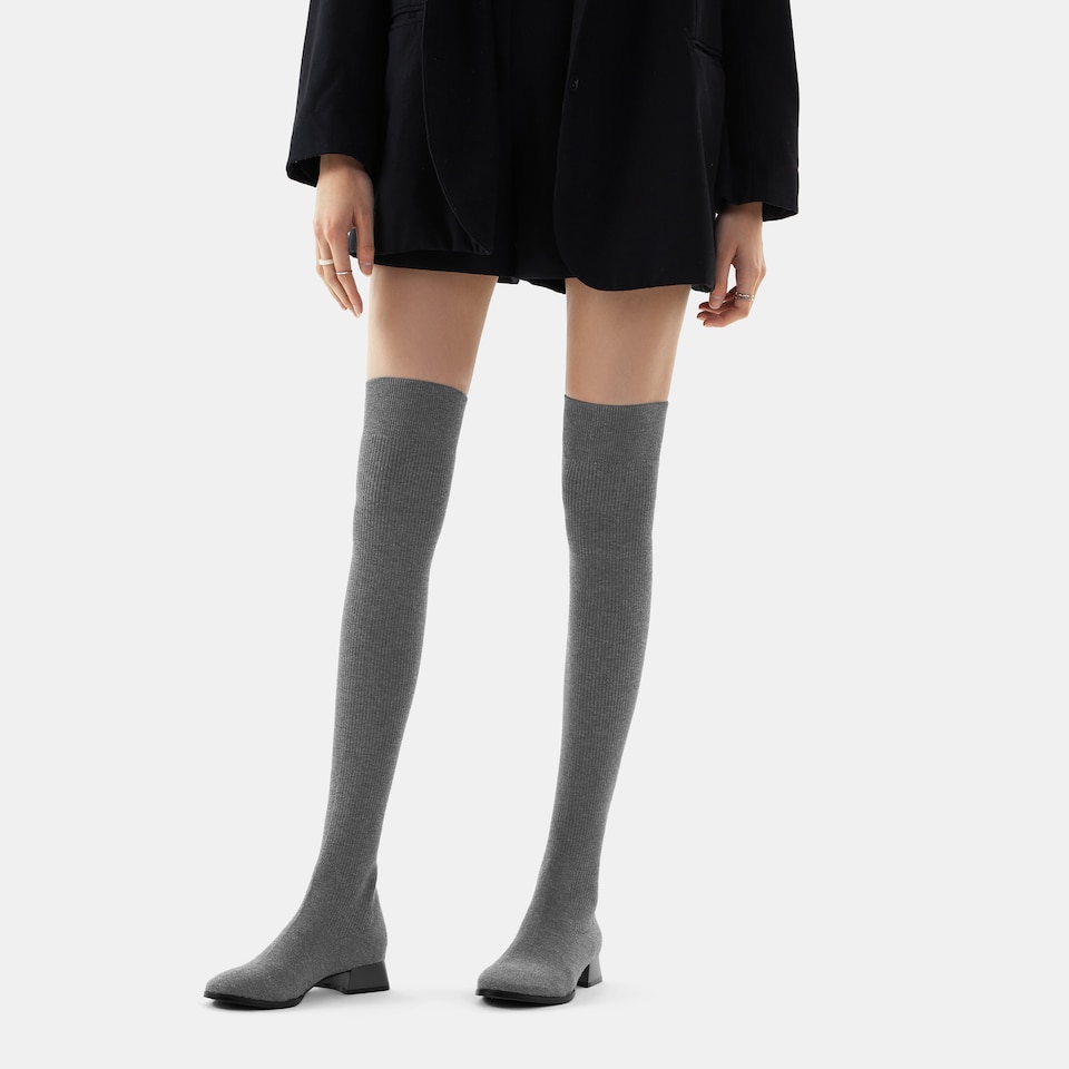Madeline Round-toe Wool Over-knee Boots in Pale Grey | Women's Sustainable and Stylish Shoes | VIVAIA