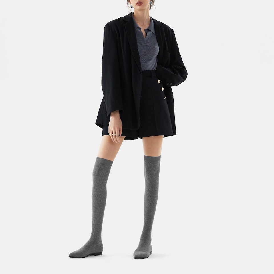 Michaelia Pointy Wool Over-knee Boots in Pale Grey | Women's Shoes | VIVAIA