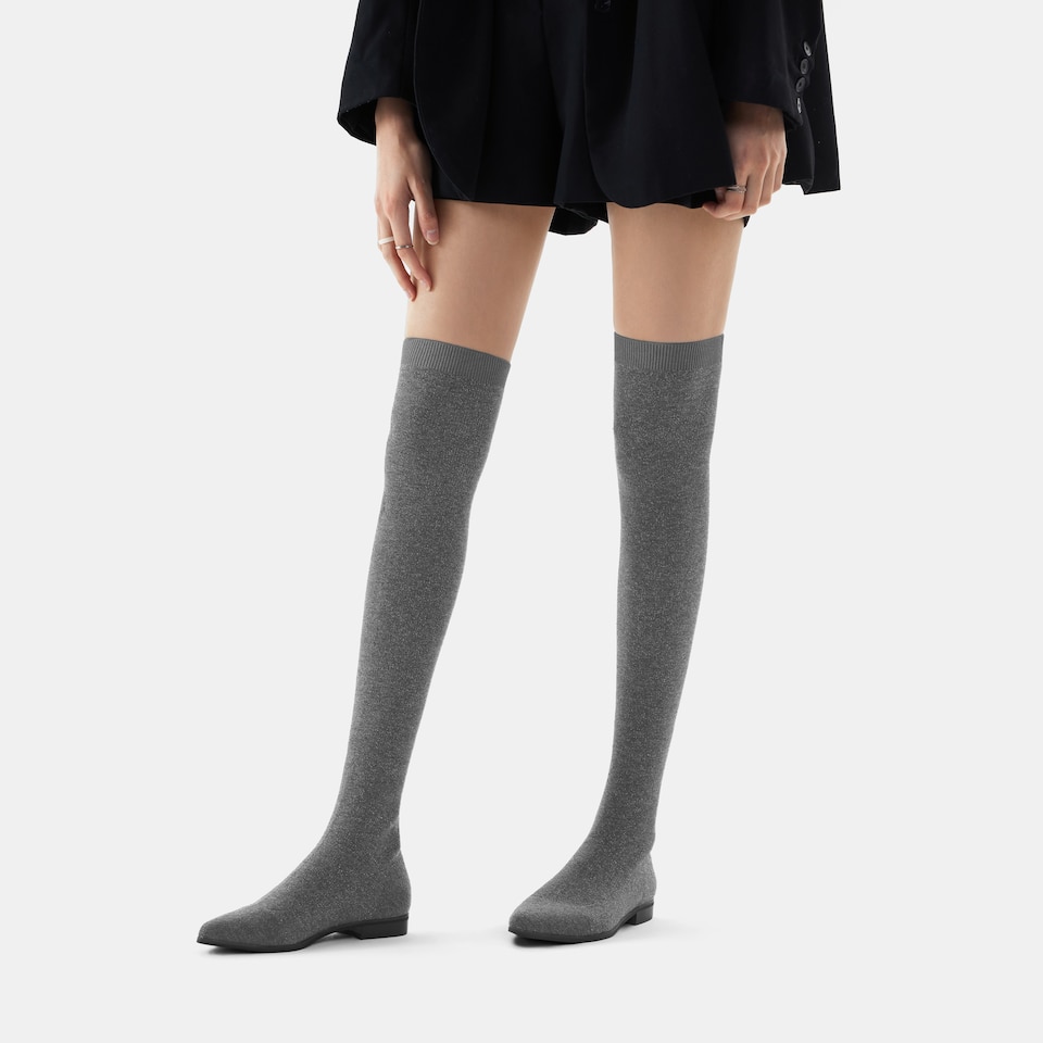 Michaelia Pointy Wool Over-knee Boots in Pale Grey | Women's Shoes | VIVAIA