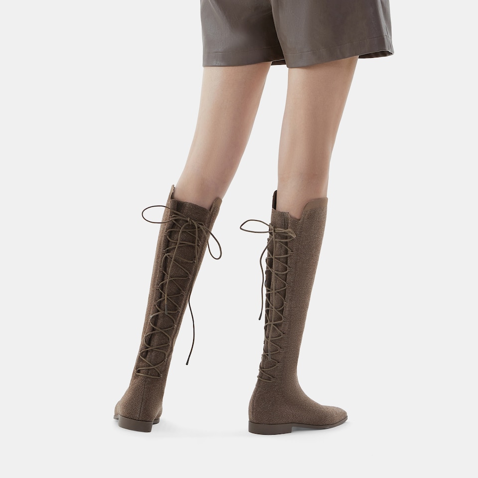 Pandora Square-toe Wool Riding Boots in Tan Russet | Women's Sustainable and Stylish Shoes | VIVAIA