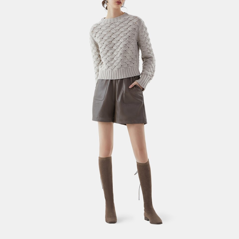 Pandora Square-toe Wool Riding Boots in Tan Russet | Women's Sustainable and Stylish Shoes | VIVAIA