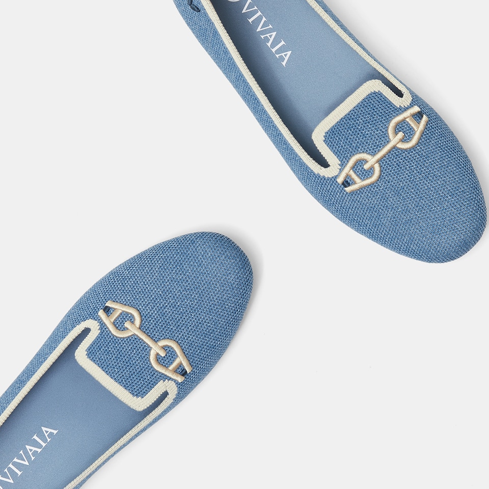 Eileen Round-Toe Patterned Loafers in Carolina Blue-Women's Everyday Heel Shoes | VIVAIA