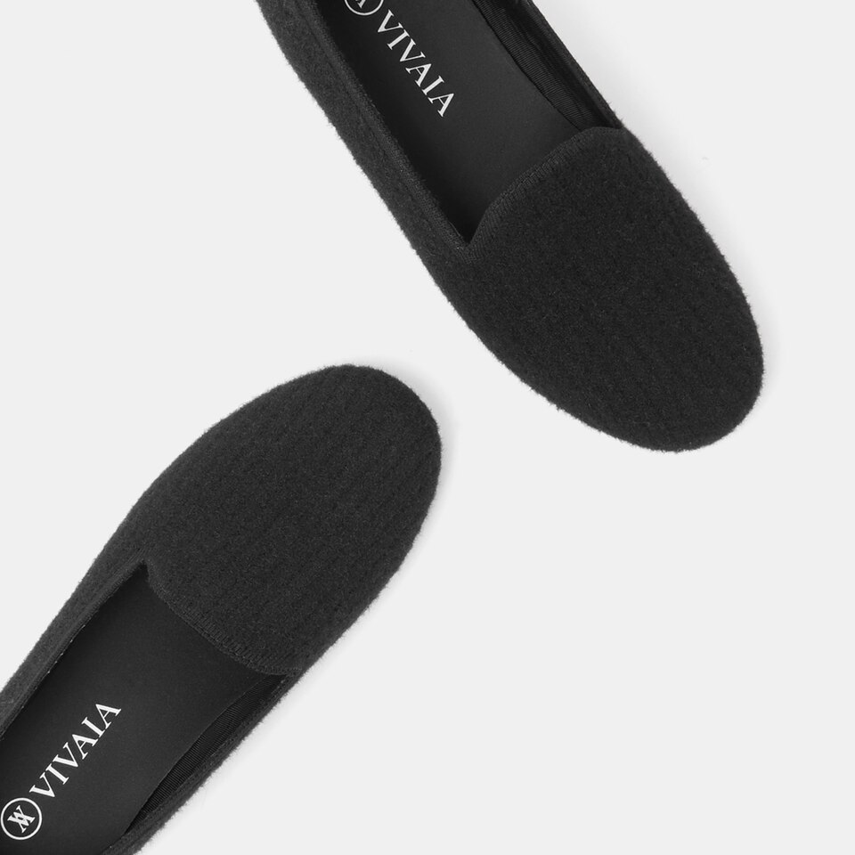 Kimberley Round-toe Eco Fluffy Yarn Loafers in Solid Black | Women's Sustainable, Washable and Stylish Shoes | VIVAIA
