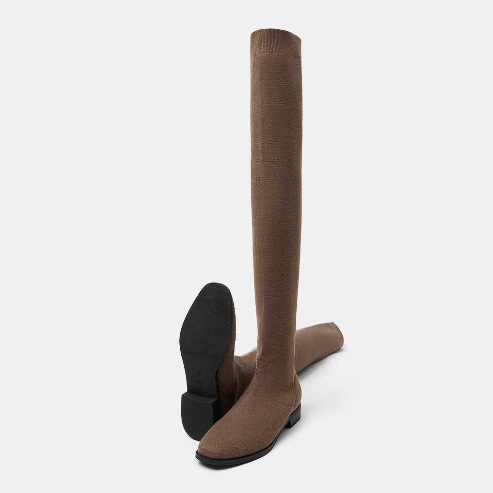 Happer Wool Square-toe Boots in Tan Russet | Women's Sustainable and Stylish Shoes | VIVAIA