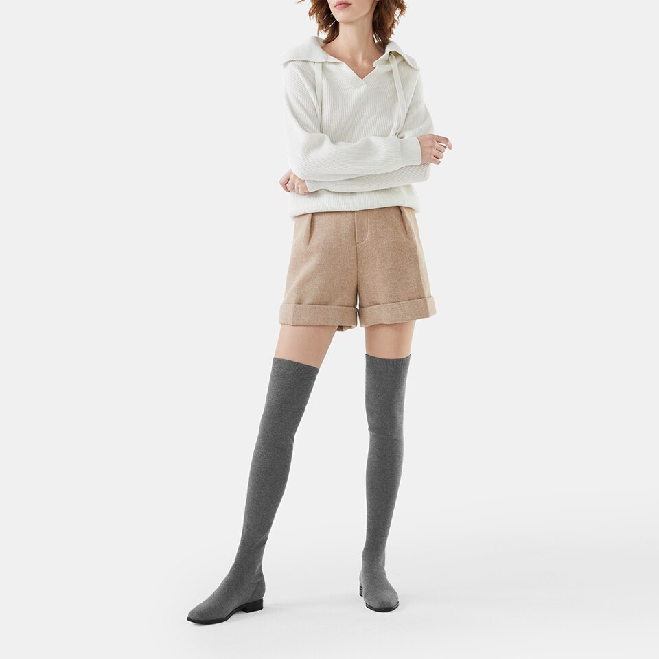 Happer Wool Square-toe Boots in Rich Grey | Women's Sustainable and Stylish Shoes | VIVAIA