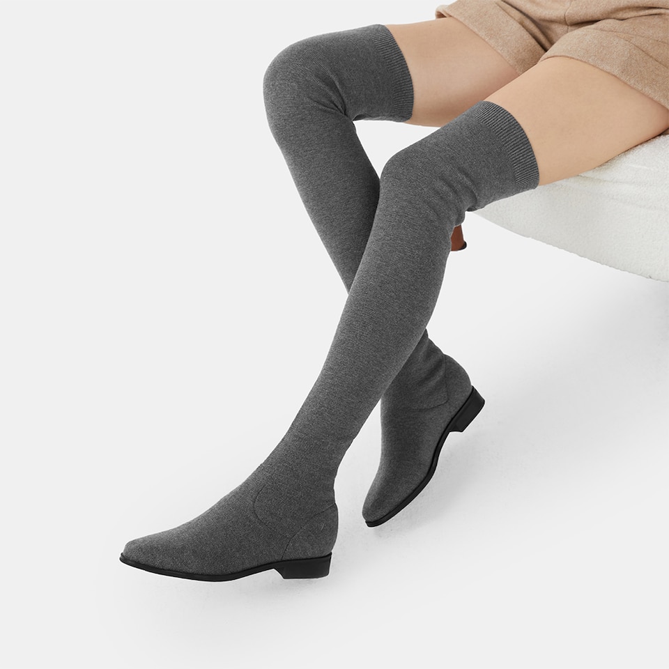 Happer Wool Square-toe Boots in Rich Grey | Women's Sustainable and Stylish Shoes | VIVAIA