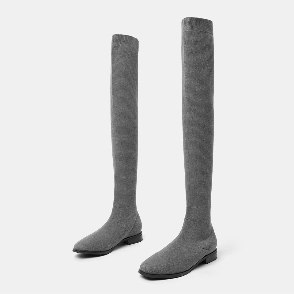 Happer Wool Square-toe Boots in Rich Grey | Women's Sustainable and Stylish Shoes | VIVAIA