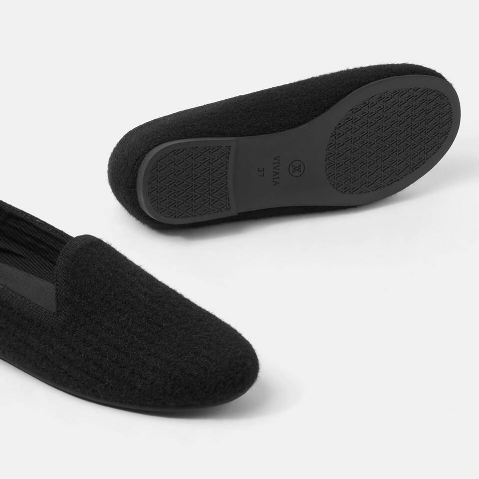 Kimberley Round-toe Eco Fluffy Yarn Loafers in Solid Black | Women's Sustainable, Washable and Stylish Shoes | VIVAIA