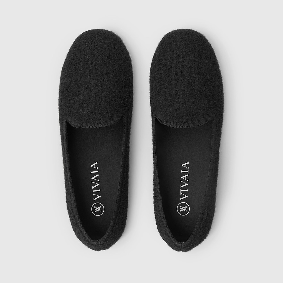 Kimberley Round-toe Eco Fluffy Yarn Loafers in Solid Black | Women's Sustainable, Washable and Stylish Shoes | VIVAIA