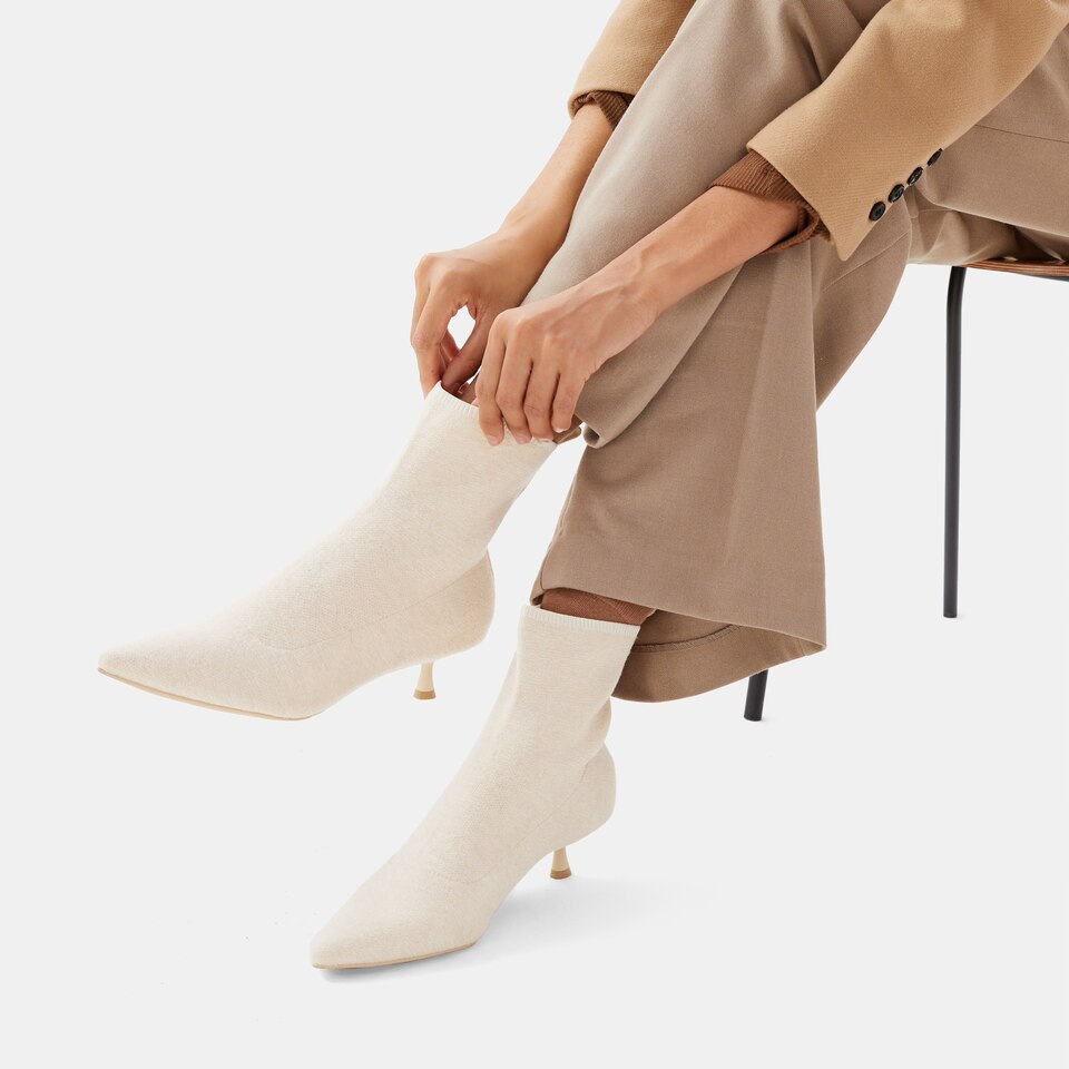 Naomi Pointy Wool Boots in Cream Ivory | Women's Sustainable and Stylish Shoes | VIVAIA